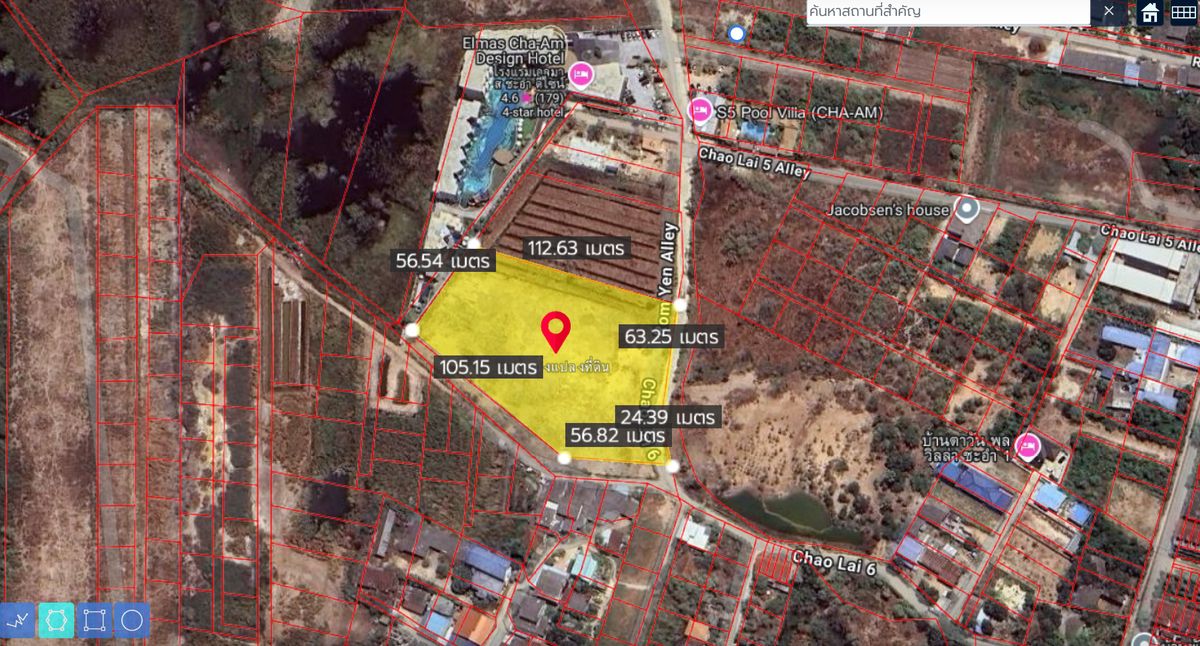 ขายที่ดินชะอำ เพชรบุรี : ขายที่ดินแปลงใหญ่ ใกล้หาดชะอำ เพียง 500 เมตร!• ขนาด 6 ไร่ 1 งาน 80 ตารางวา (2,580 ตร.วา) • ผังเมืองสีชมพู – พัฒนาโครงการได้หลากหลาย • ถนนหน้าที่ดินกว้าง 6 เมตร