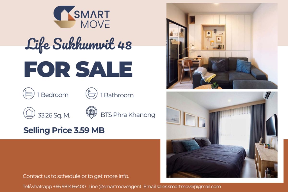 For SaleCondoOnnut, Udomsuk : 🔥 For Sale !!🔥 Code C20250700027..........Life Sukhumvit 48, 1 bedroom, 1 bathroom, city view, high floor, South Facing, furnished, Special Deal!!📣📣