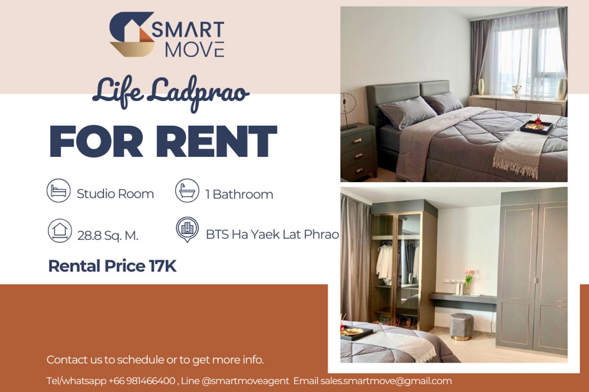 For RentCondoLadprao, Central Ladprao : 🔥 For Rent !!🔥 Code C20250700025..........Life Ladprao, Studio room,  1 bathroom, high floor 33++, North Facing, prime area, furnished, ready to move in 📣📣