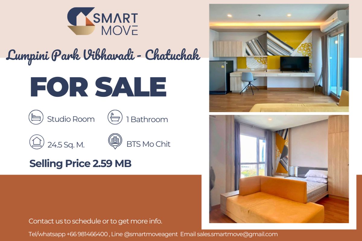 For SaleCondoSapankwai,Jatujak : 🔥 Sale with tenant !!🔥 Code C20250700032..........Lumpini Park Vibhavadi - Chatuchak, Studio room, 1 bathroom, high floor 13++, North Facing, furnished, Special Deal!!📣📣