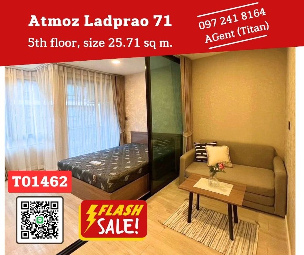ให้เช่าคอนโดโชคชัย4 ลาดพร้าว71 : 🎉 ด่วน!! ห้องว่างแล้ว พร้อมอยู่จร้าาา  Atmoz Ladprao 71 🎉 ตกแต่งพร้อมอยู่  เฟอร์ครบ นัดดูก่อนได้จ้าา (T01462)