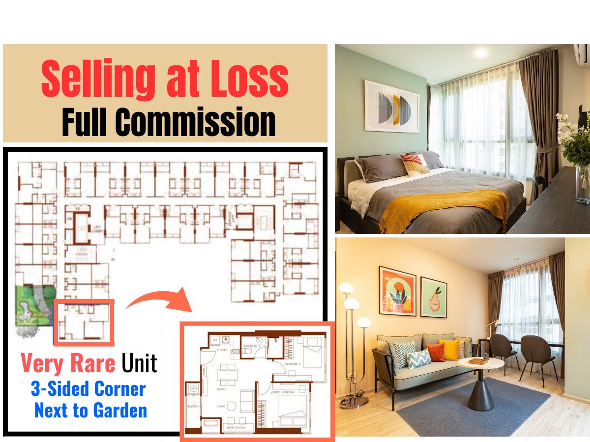 For SaleCondoRatchadapisek, Huaikwang, Suttisan : 🔥Fire Sale Full Comm 🌿Rare 3-Side Corner 2BR | Next to Garden | XT Huaikhwang Low-Rise 