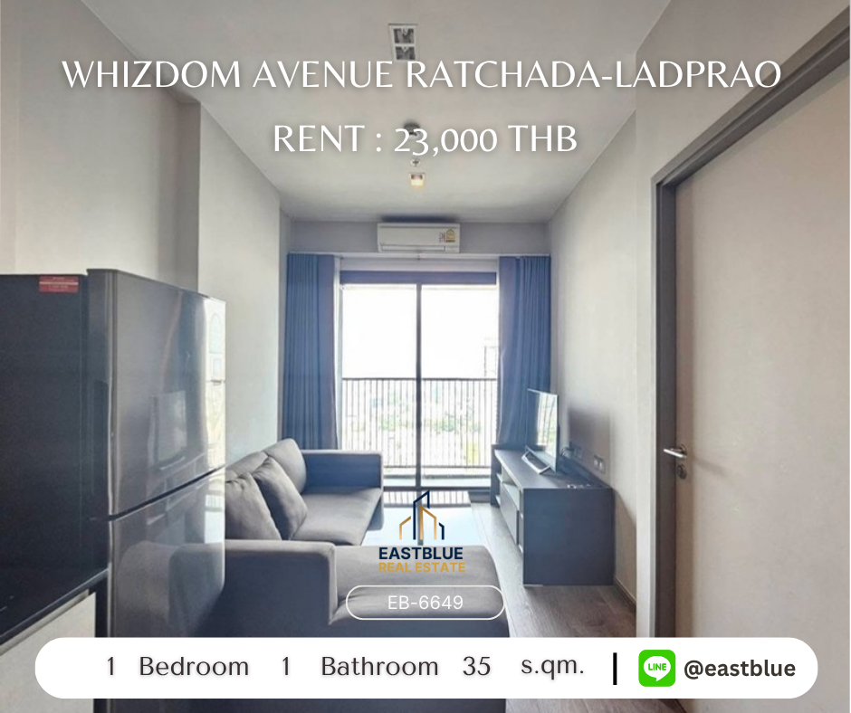 ให้เช่าคอนโดอ่อนนุช อุดมสุข : เช่า Whizdom Avenue Ratchada-Ladprao ใกล้ MRT ลาดพร้าว 
คอนโด 1 ห้องนอน 35 ตร.ม. ราคาเพียง 23,000 บาท/เดือน!