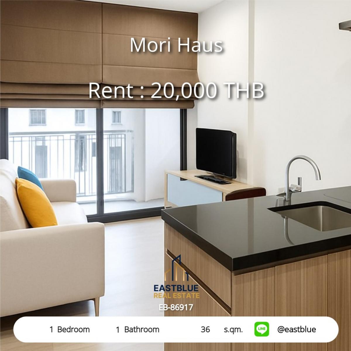 For RentCondoOnnut, Udomsuk : Condo for rent Mori Hauus 1, sleeping near BTS On Nut, just 22,000 baht/month, complete facilities. With EV Charger parking and swimming pool!