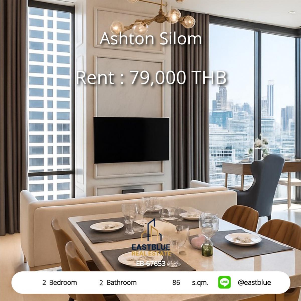 For RentCondoSilom, Saladaeng, Bangrak : Luxury 2-Bed Condo @ Ashton Silom, near BTS Chong Nonsi, 86 sq.m. wide, with fitness, swimming pool, only 79,000 baht/d.