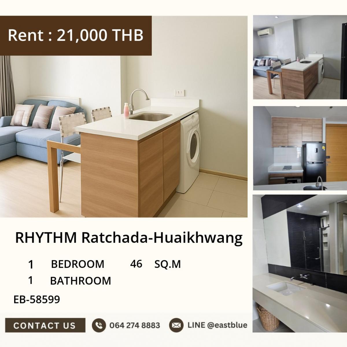 For RentCondoRatchadapisek, Huaikwang, Suttisan : 22/03/2026, 1-bedroom condo next to MRT Huai Khwang, special price only 5 million!
Ready to move in RHYTHM Ratchada-Huaikhwang, size 46 sq.m. 0642748883