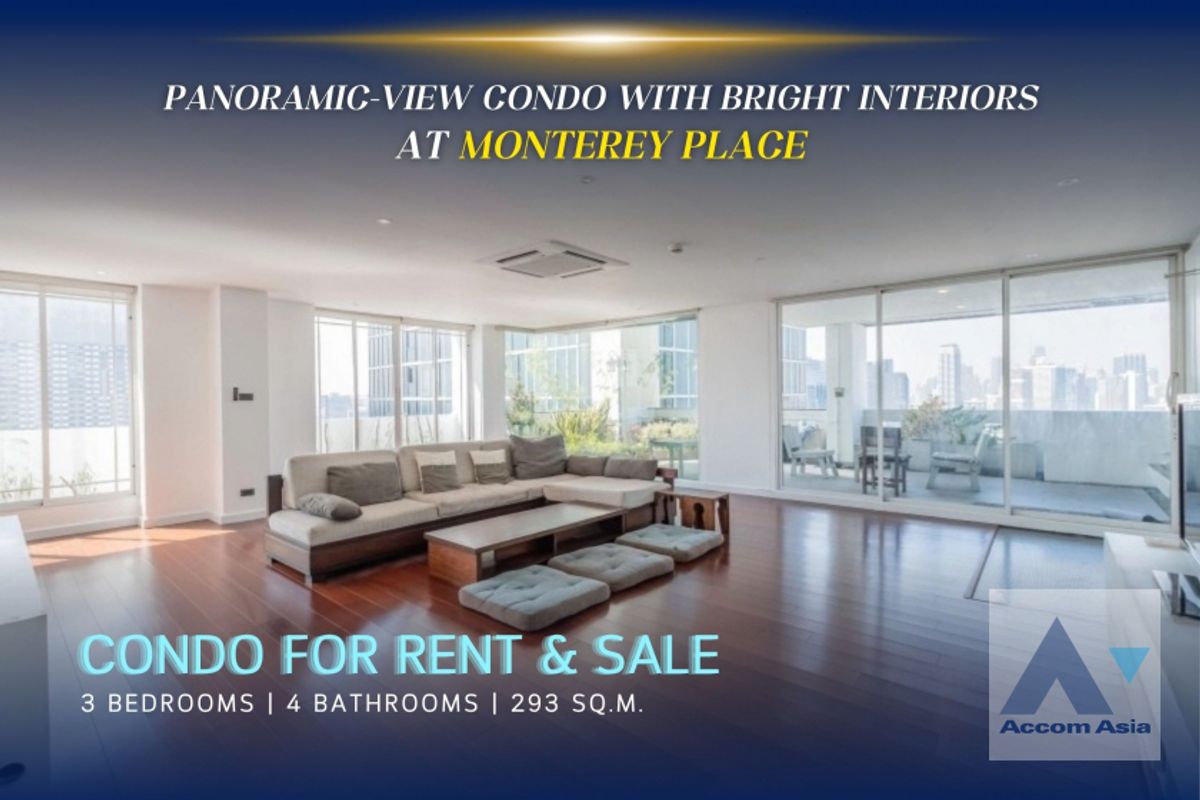 ขายคอนโดสุขุมวิท อโศก ทองหล่อ : 🔼AccomA🔽 Duplex Condo, Penthouse Panoramic-view condo with bright interiors at Monterey Place (AA28408)
