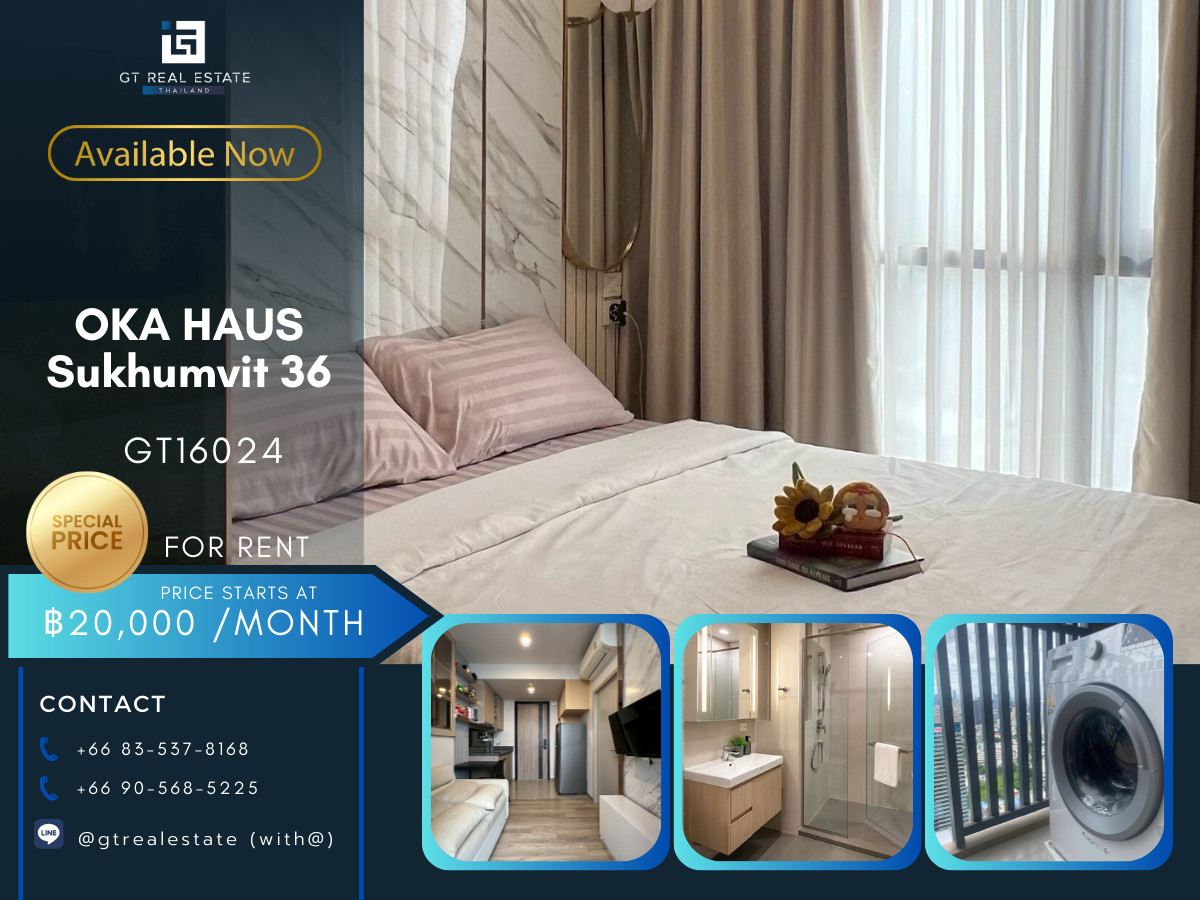For RentCondoSukhumvit, Asoke, Thonglor : Condo OKA HAUS Sukhumvit 36 Convenient transportation, near BTS, have a beautiful furniture furniture. Ready to stay immediately !!