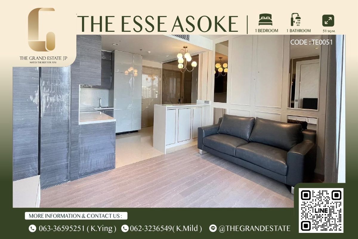 ให้เช่าคอนโดสุขุมวิท อโศก ทองหล่อ : ⭐️The Esse Asoke⭐️ให้เช่า 1 ห้องนอน 51.19 Sqm ห้องสวย เฟอร์นิเจอร์ครบ - ใกล้ BTS และ MRT