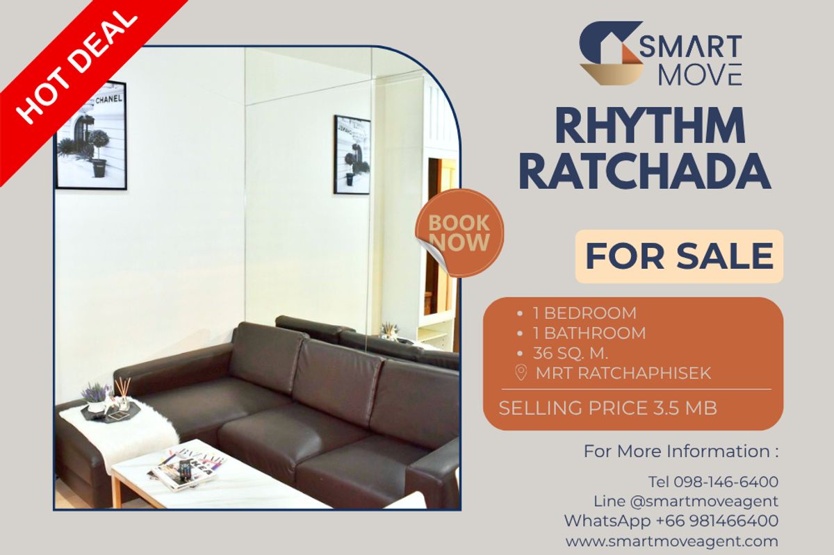 For SaleCondoRatchadapisek, Huaikwang, Suttisan : 🔥 Sale with tenant !!🔥 Code C20231100483..........Rhythm Ratchada, 1 bedroom, 1 bathroom, North Facing, furnished, SELL AT LOSS!!📣📣