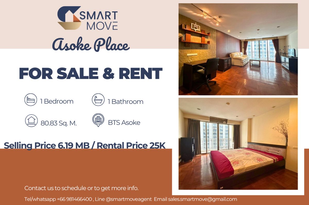 CondoSukhumvit, Asoke, Thonglor : 🔥 For Sale - Rent !!🔥 Code C20240900059..........Asoke Place, 1 bedroom, 1 bathroom, high floor, furnished, ready to move in, Special Deal!!📣📣