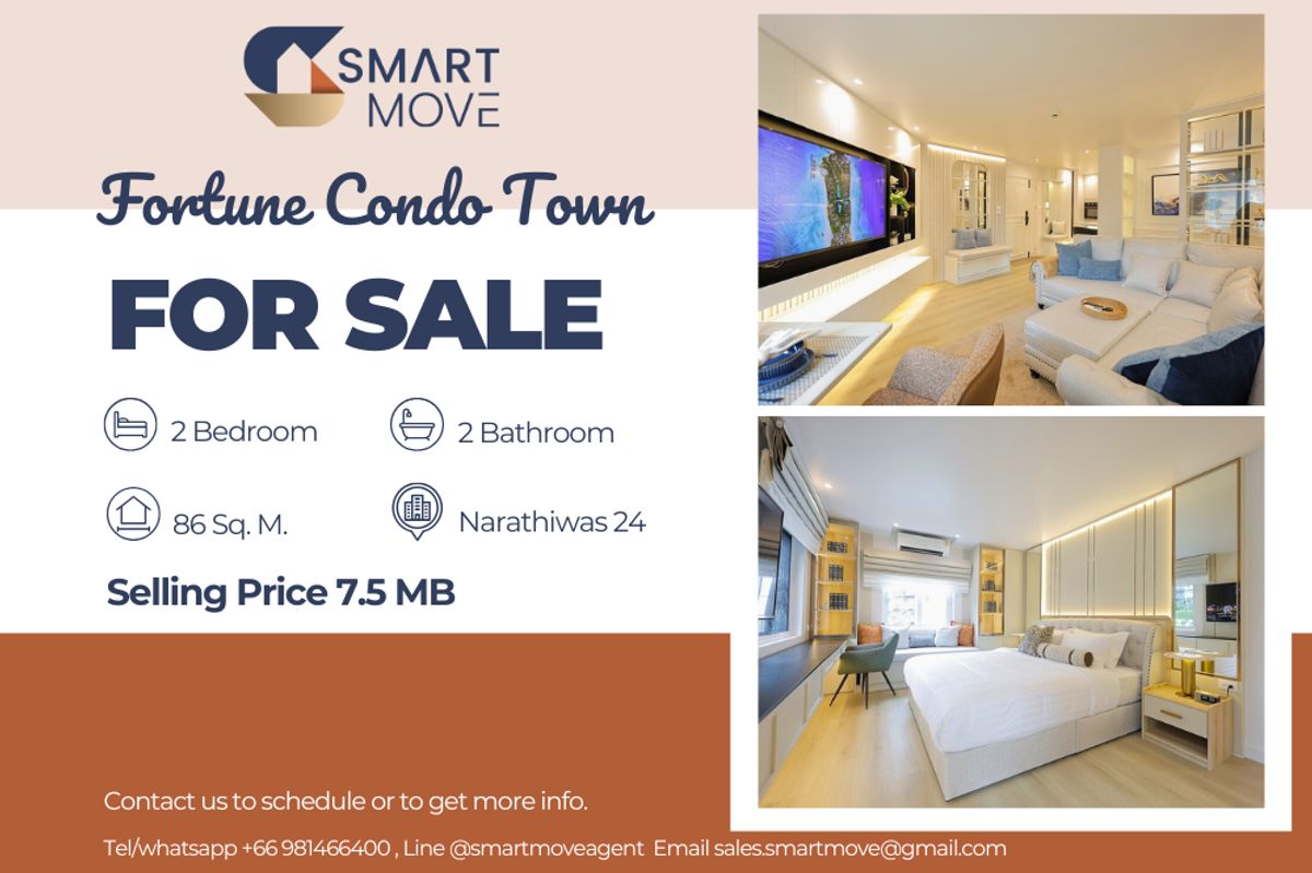 For SaleCondoRama3 (Riverside),Satupadit : 🔥 For Sale !!🔥 Code C20250500047..........Fortune Condo Town, 2 bedroom, 2 bathroom, modern style, furnished, Special Deal!!📣📣