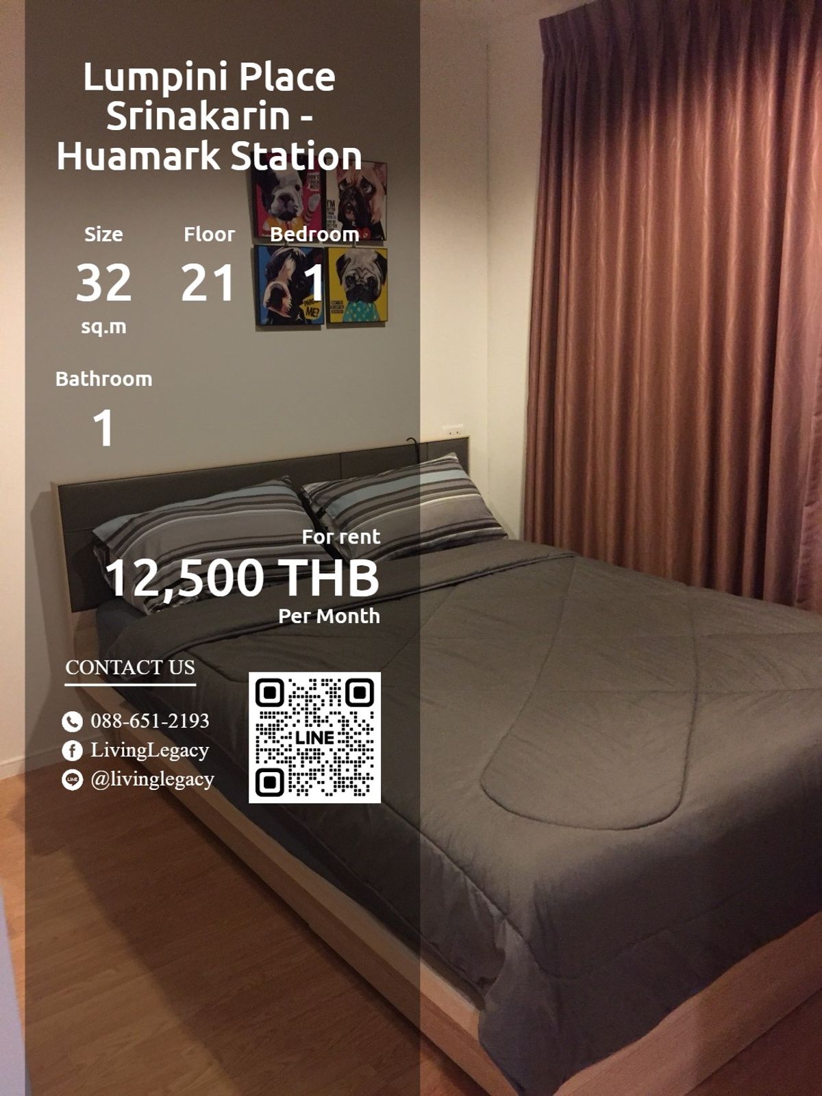 ให้เช่าคอนโดพัฒนาการ ศรีนครินทร์ : LVL4Z82P ให้เช่าคอนโด Lumpini Place Srinakarin - Huamark Station 32 ตร.ม. ชั้น 21 line id : @livinglegacy