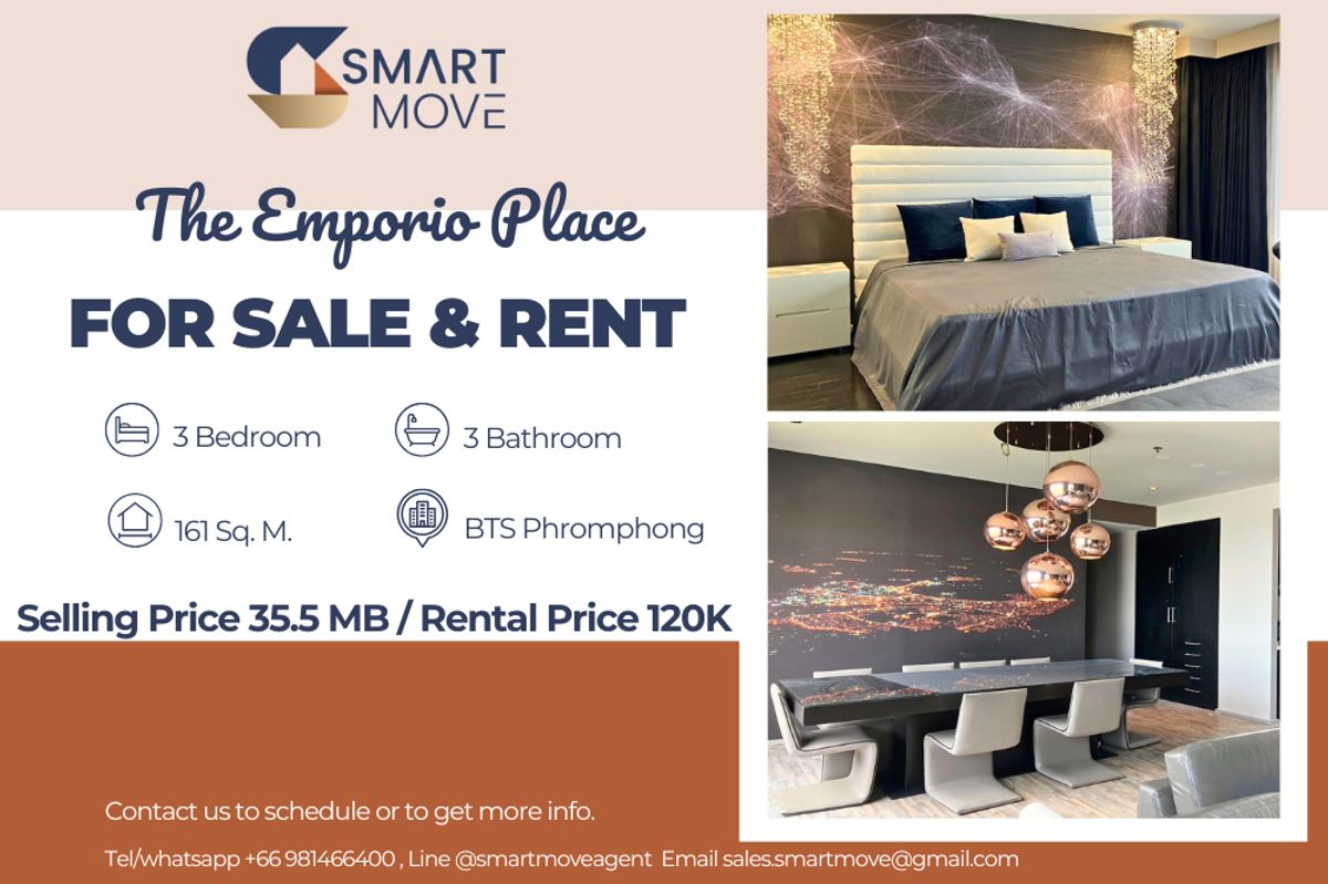 คอนโดสุขุมวิท อโศก ทองหล่อ : 🔥 สำหรับขาย - เช่า !!🔥 Code C20231100732..........The Emporio Place, 3 ห้องนอน, 3 ห้องน้ำ, ชั้นสูง 10++, ตกแต่งหรูหราสไตล์โมเดิร์นอิตาเลี่ยน, พร้อมเข้าอยู่, ราคาพิเศษ!!📣📣