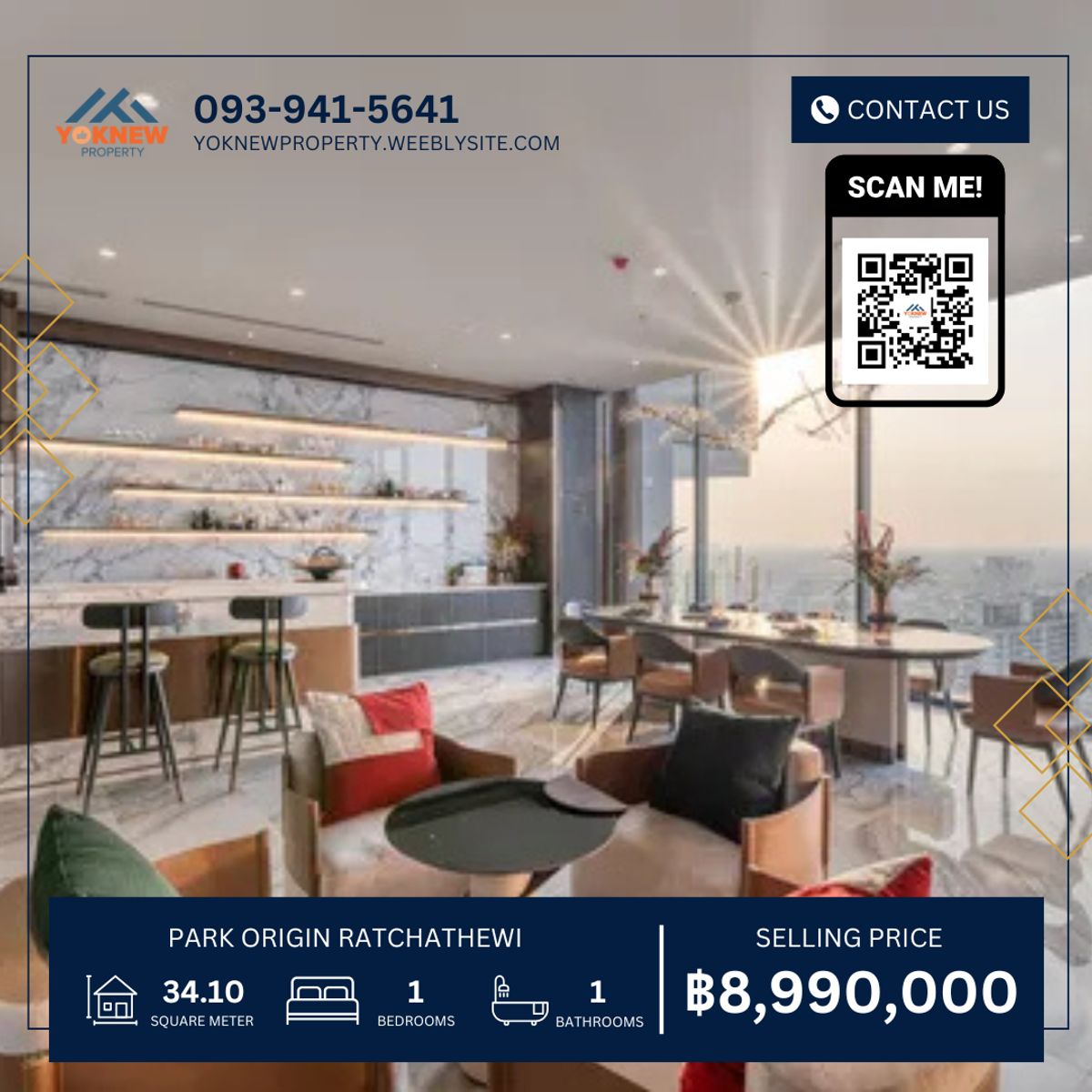 ขายคอนโดราชเทวี พญาไท : ขาย Park Origin Ratchathewi Duo Space 34.1 ตร.ม.  