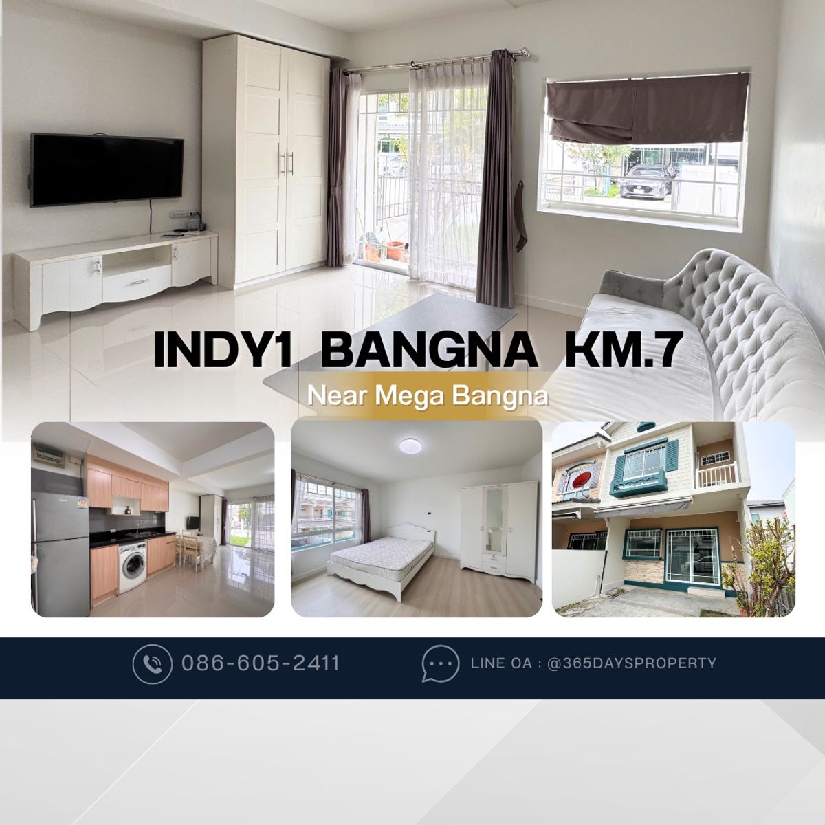 ให้เช่าทาวน์โฮมสมุทรปราการ สำโรง : 💥ForRent💥Indy1 Bangna KM.7 🏡 Near Mega Bangna 🐶🐱 Pet Friendly* Ready to move in ‼️  Fully Furnished ✨