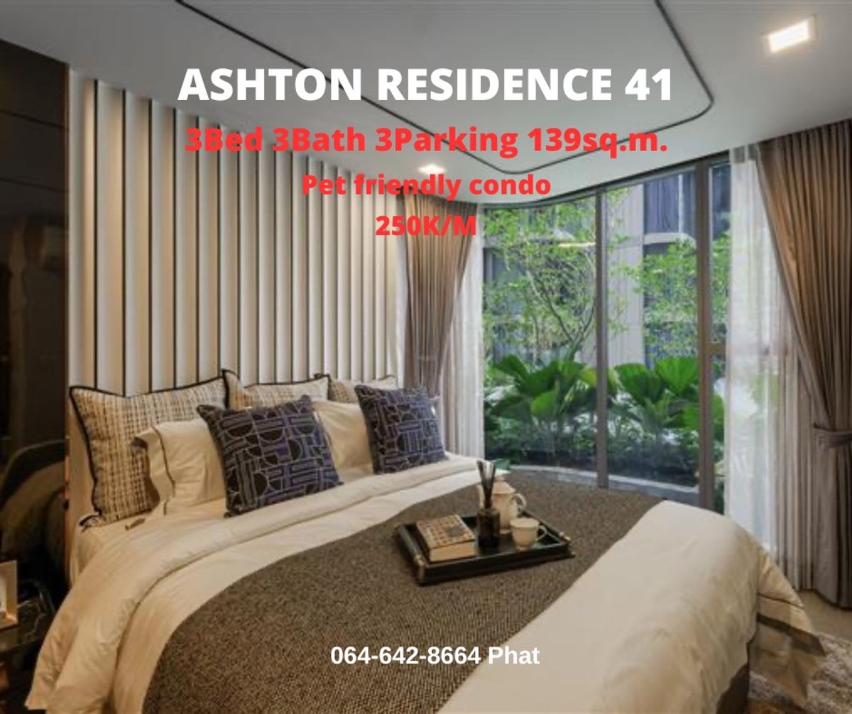 For RentCondoSukhumvit, Asoke, Thonglor : For Rent Ashton Residence 41Pet Friendly Condo3BED 3BATH 3PARKING 139 SQ.M. 250K/MCONTACT: 0646428664 (Phat)