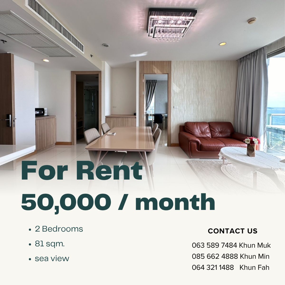For RentCondoPattaya, Bangsaen, Chonburi : 🔥 The Riviera Wongamat | For Rent - 50,000 THB/Month 🔥 🏝 81 SQ.M. | 2 Bedrooms | Sea View | 18th Floor