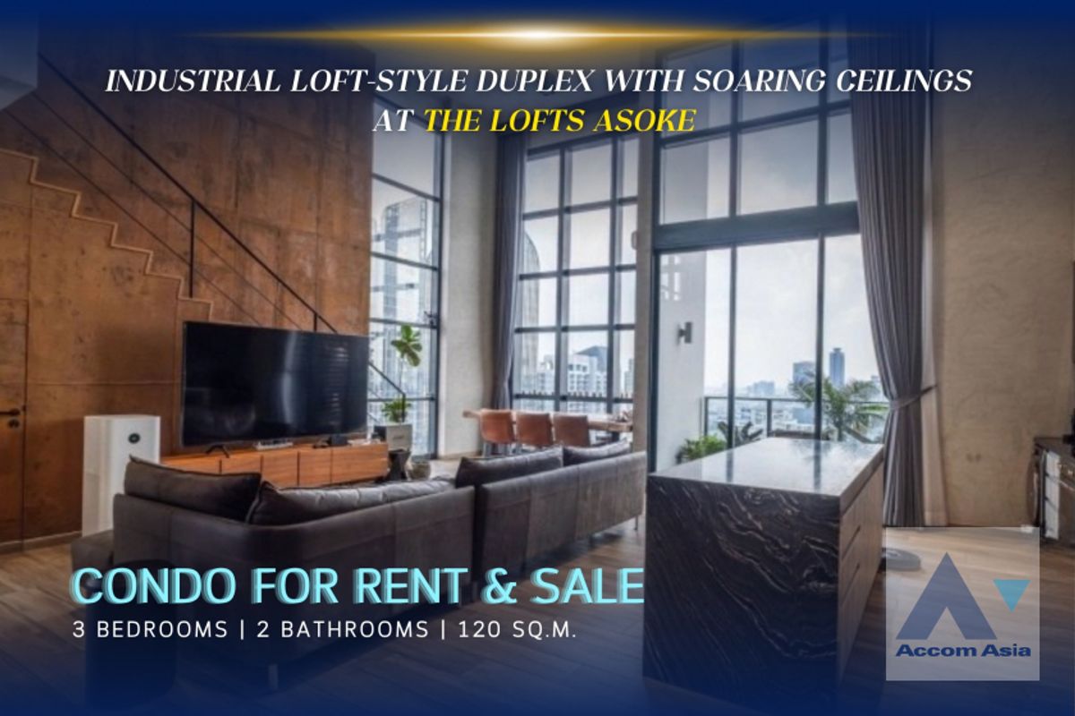 For SaleCondoSukhumvit, Asoke, Thonglor : 🔼AccomA🔽 Double High Ceiling, Duplex Condo Industrial loft-style duplex with soaring ceilings at The Lofts Asoke (AA33698)