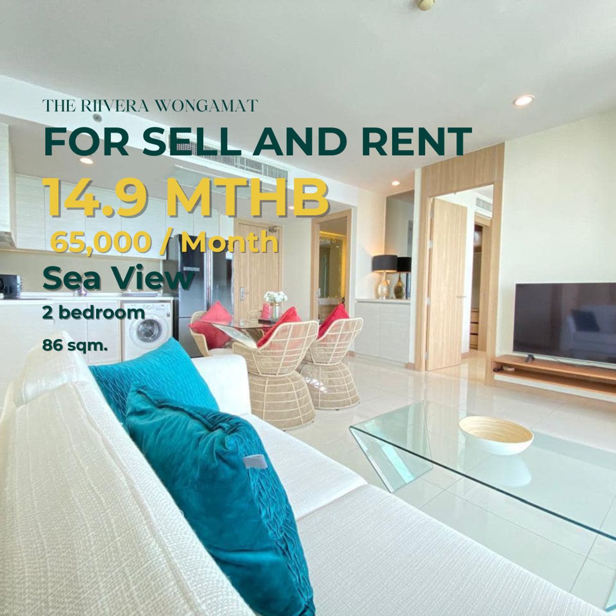 For RentCondoPattaya, Bangsaen, Chonburi : 🌊 The Riviera Wongamat | 2BR Sea View | 40th FL. | For Rent & Amp; SALE 🔥✨ For Rent: 65,000 BAHT/Month