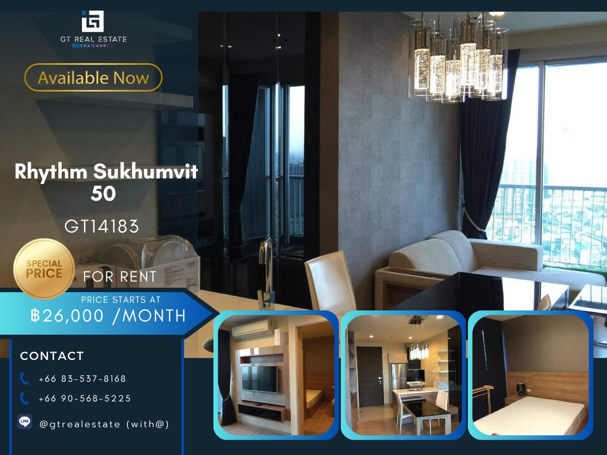 ให้เช่าคอนโดอ่อนนุช อุดมสุข : คอนโด  Rhythm Sukhumvit 50 เดินทางสะดวก ใกล้รถไฟฟ้าบีทีเอส มีรถรับส่ง ห้องสวย เฟอร์นิเจอร์ครบ พร้อมอยู่!!