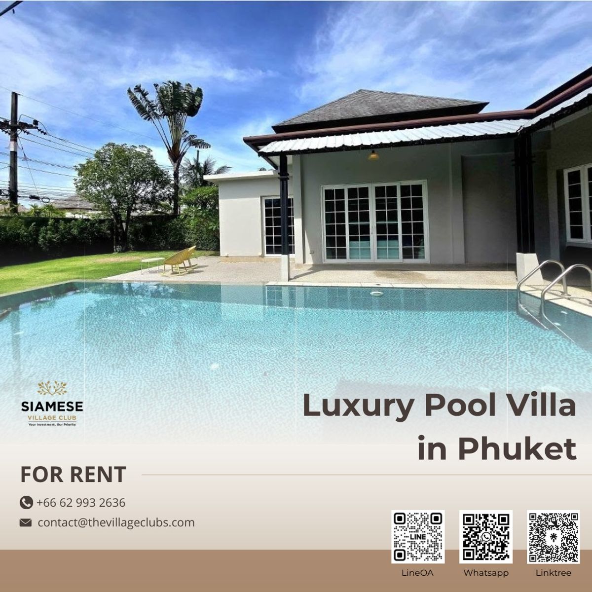ให้เช่าภูเก็ต : Luxury Pool Villa in Bangtao, Phuket for Long-Term Rent