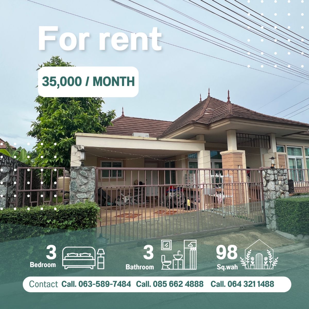 ให้เช่าบ้านพัทยา บางแสน ชลบุรี สัตหีบ : 🏡 House for Rent – Krating Lai | 35,000 / month | 3 bedroom | 98 sq.wah