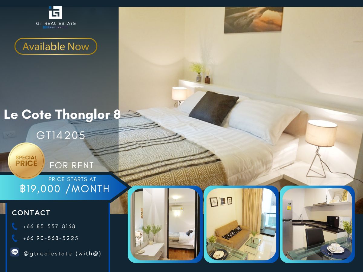 For RentCondoSukhumvit, Asoke, Thonglor : Le Cote Thonglor 8 condo, convenient to travel near the BTS train, have a beautiful room shuttle, fully furnished. Ready to stay immediately