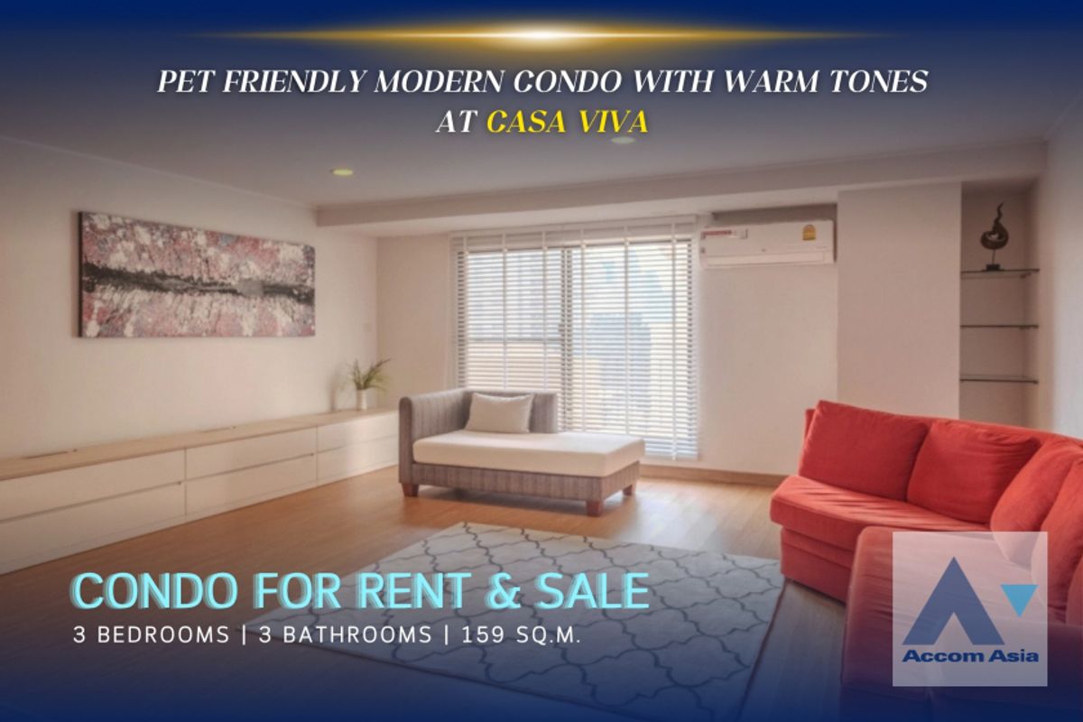 ขายคอนโดสุขุมวิท อโศก ทองหล่อ : 🔼 AccomA🔽 Pet friendly Modern condo with warm tones at Casa Viva (25950)