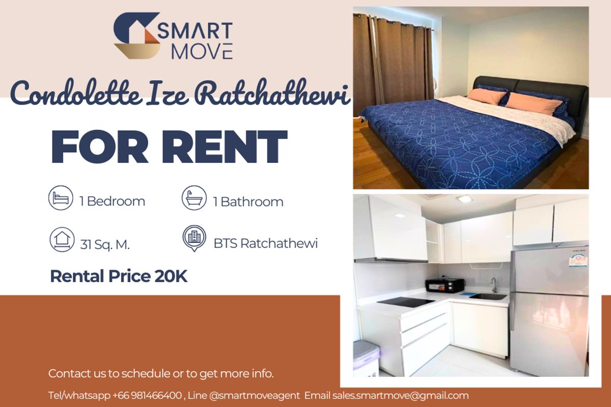 For RentCondoRatchathewi,Phayathai : 🔥 For Rent !!🔥 Code C20230108043..........Condolette Ize Ratchathewi, 1 bedroom, 1 bathroom, high floor 19++, furnished, ready to move in 📣📣