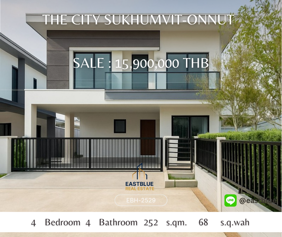 ขายบ้านลาดกระบัง สุวรรณภูมิ : บ้านหรู The City สุขุมวิท-อ่อนนุช 4 ห้องนอน Luxury Living at The City Sukhumvit-Onnut, 4 Bed 5 Bath บ้านใหญ่ 252 ตรม. เดินทางสะดวกพร้อมเช่า 140,000 บาท Spacious 252 sqm house, Prime Location, Rent 140,000 THB/month