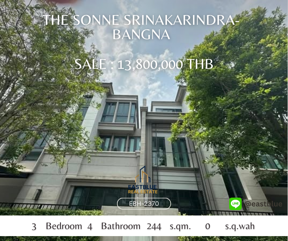 ขายทาวน์โฮมพัฒนาการ ศรีนครินทร์ : บ้านเดี่ยว The SONNE ศรีนครินทร์-บางนา 3 ห้องนอน 4 ห้องน้ำ เริ่มต้นชีวิตหรูหรา 
Luxury 3-Bedroom House at The SONNE Srinakarin-Bangna, Your Dream Home Awaits!