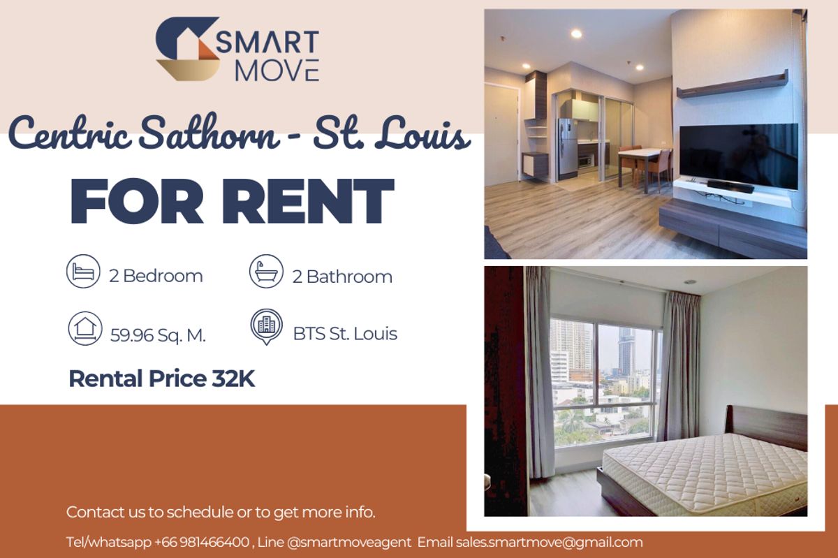ให้เช่าคอนโดสาทร นราธิวาส : 🔥 สำหรับเช่า !! 🔥 Code C20221200246.........Centric Sathorn - St.Louis, 2 ห้องนอน, 2 ห้องน้ำ, ห้องทิศตะวันออก, ครัวปิด, แต่งครบ, พร้อมเข้าอยู่ 📣📣