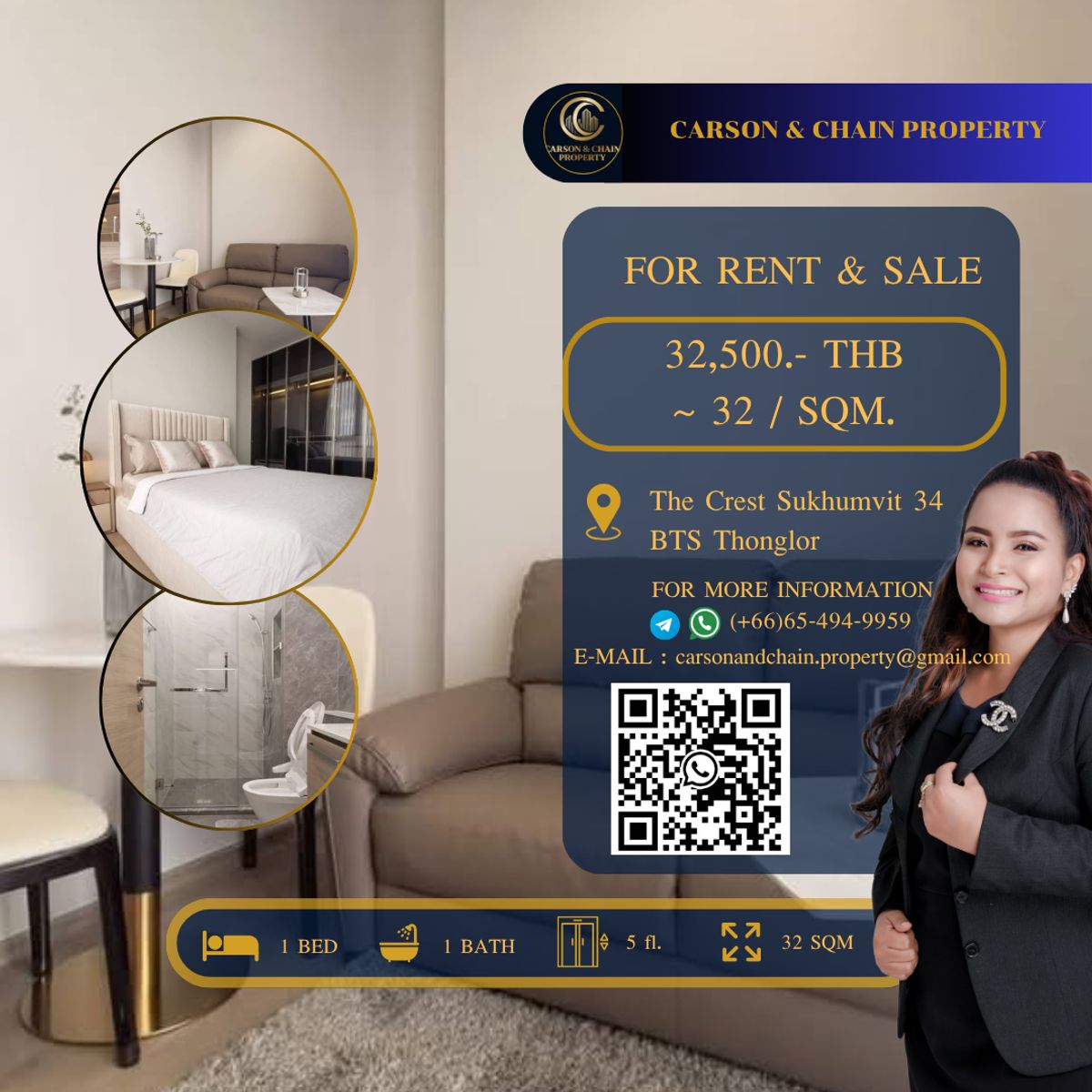 ให้เช่าคอนโดสุขุมวิท อโศก ทองหล่อ : The Crest Sukhumvit 34