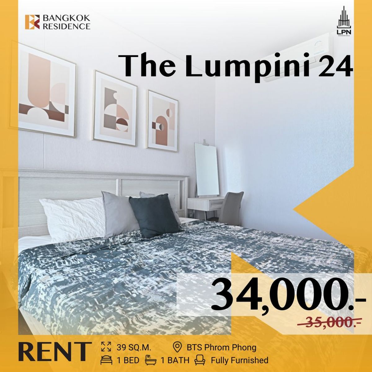 For RentCondoSukhumvit, Asoke, Thonglor : The Lumpini 24 ✨ Condo in Central City at an Affordable Price, Near BTS Phrom Phong