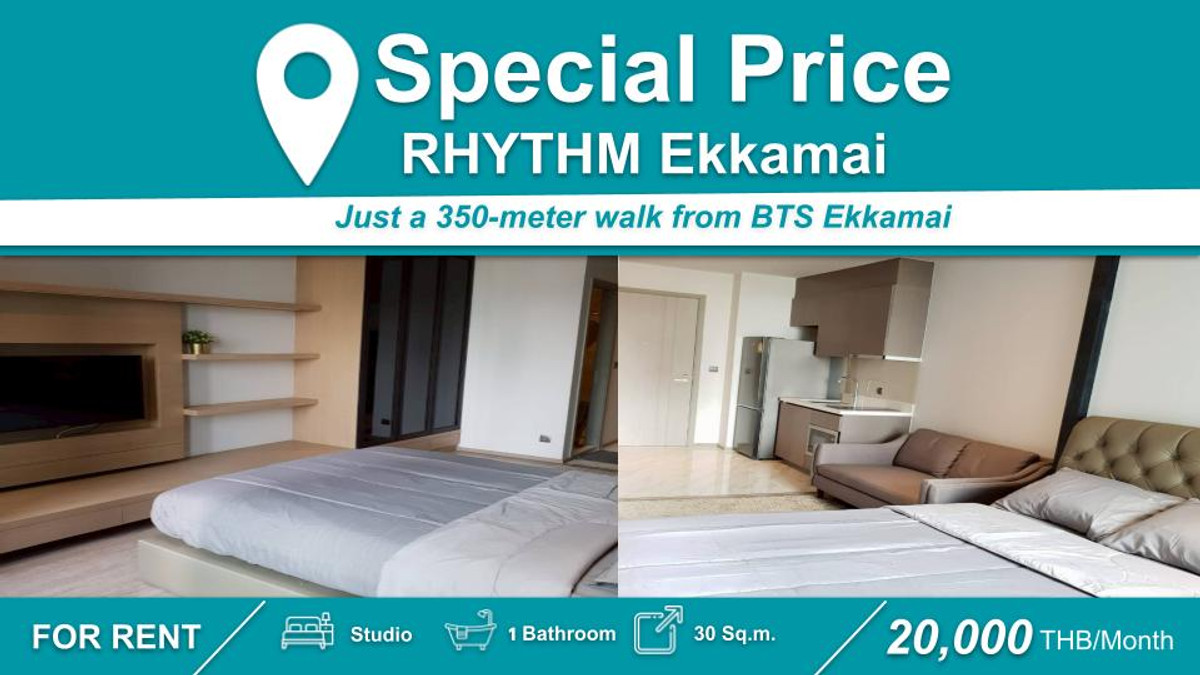 For RentCondoSukhumvit, Asoke, Thonglor : (FOR RENT) RHYTHM Ekkamai I Studio, Fully Furnished & Equipped. Near 🚆BTS Ekkamai																									