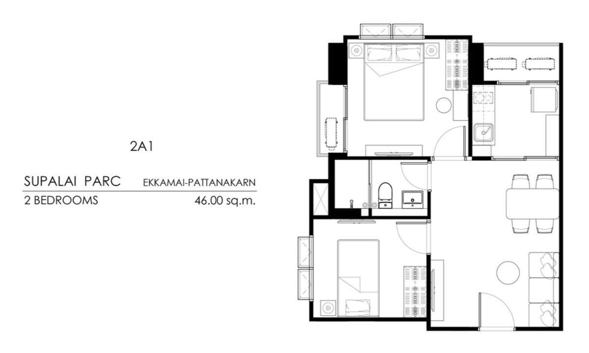 For SaleCondoPattanakan, Srinakarin : Sell down the down payment of Supalai Park Ekkamai-Phatthanakan Convert the south corner already. Rich | The cheapest price! Buy the first round, corner room, 2 bedrooms, views of the 10th floor, ready to store personal items.