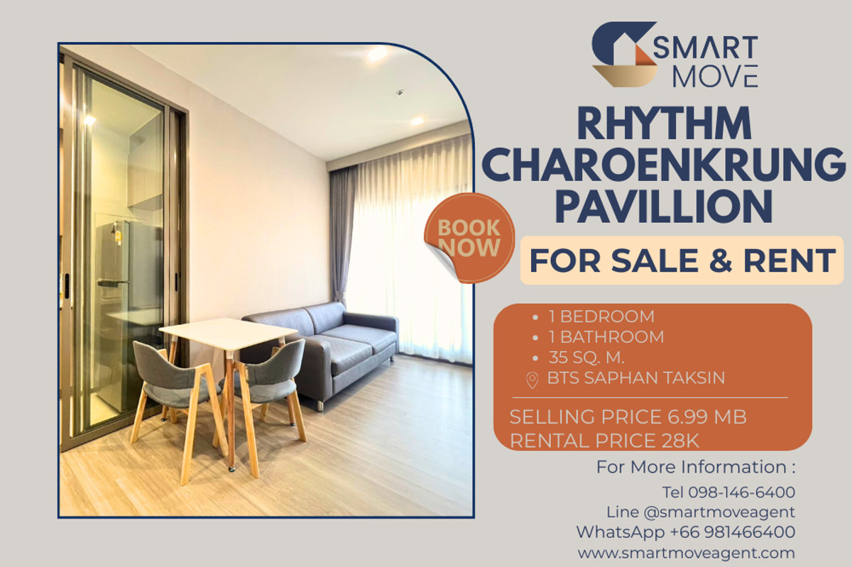 For SaleCondoSathorn, Narathiwat : 🔥 For Sale - Rent !! Rare Item !!🔥 Code C20240900025..........Rhythm Charoenkrung Pavillion, 1 bedroom, 1 bathroom, River view, high floor 32++, furnished, ready to move in, Special Deal!!📣📣