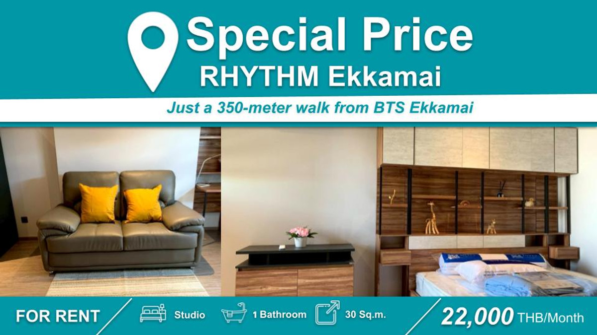 For RentCondoSukhumvit, Asoke, Thonglor : (FOR RENT) RHYTHM Ekkamai I Studio, Fully Furnished & Equipped. Near 🚆BTS Ekkamai																									