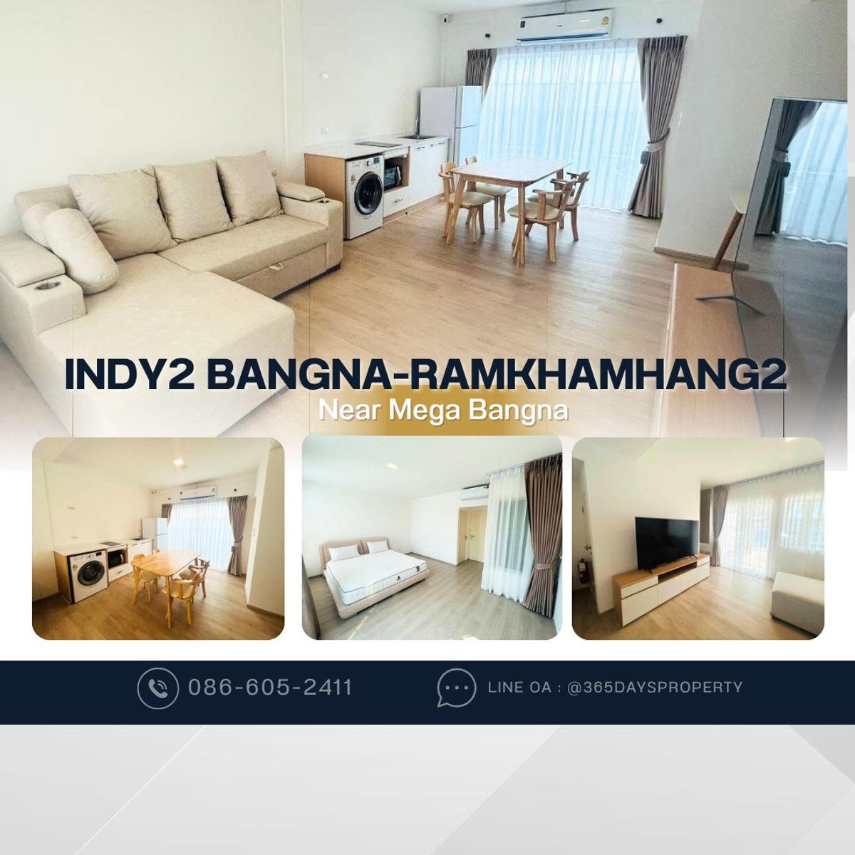 ให้เช่าทาวน์โฮมบางนา แบริ่ง ลาซาล : 💥ForRent💥Indy2 Bangna-Ramkhamhang2 🏡 Near Mega Bangna‼️  Ready to move in ‼️  Fully Furnished ✨