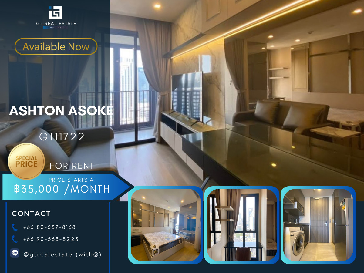 For RentCondoSukhumvit, Asoke, Thonglor : ✨ GT11722 | Ashton Asoke Condo, convenient travel, near BTS. There is a shuttle to a beautiful room. Fully furnished Ready to move in immediately!!