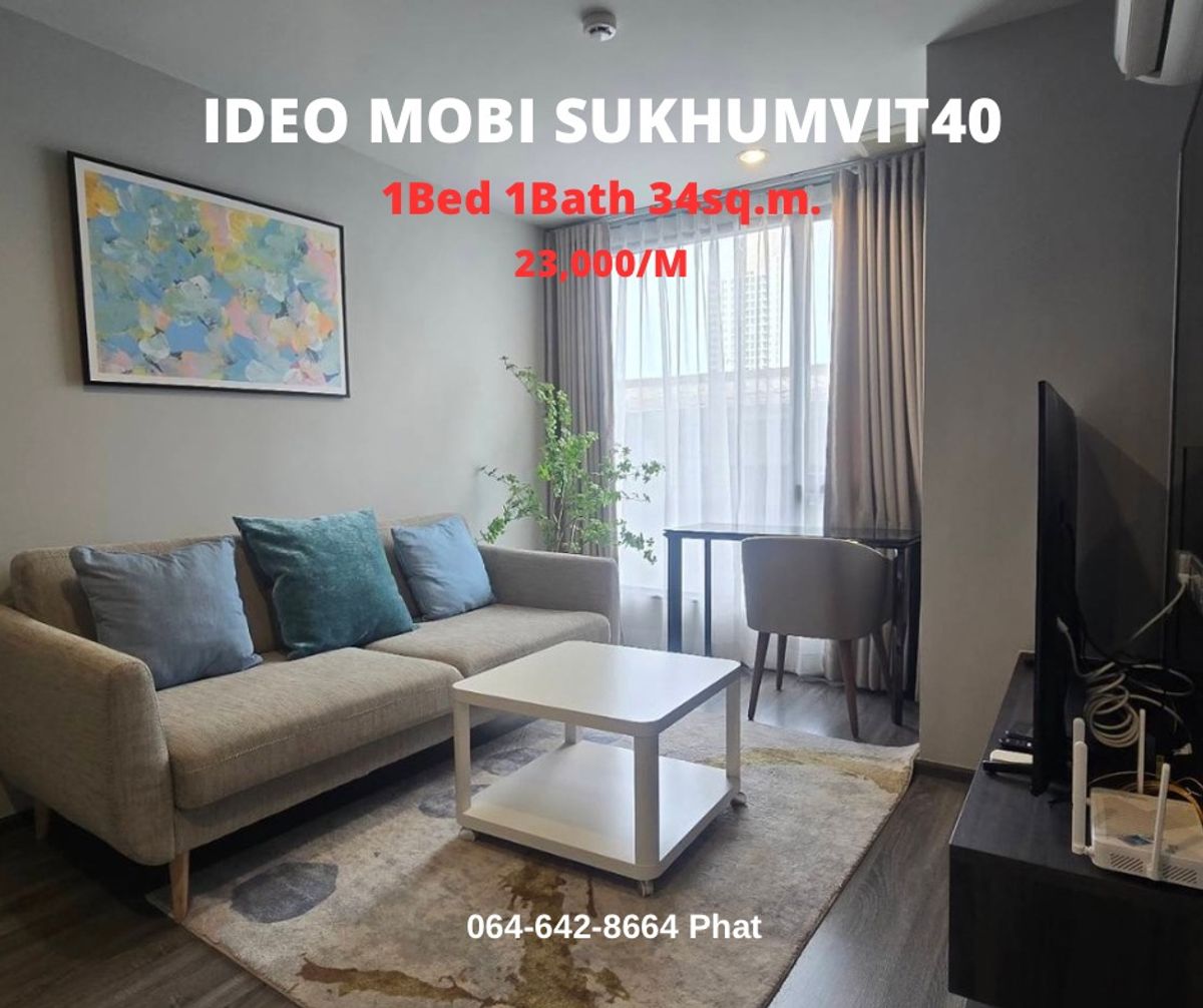 For RentCondoSukhumvit, Asoke, Thonglor : 🏙️ for RENT | IDEO Mobi Sukhumvit 40✨ Low-Rise Condo • Prime Location Near BTS 🛏 1 Bedroom | 🛁 1 Bathroom | 📐 34 SQ.M. 💸 Only 23,000 ฿/Month 📍. (Phat)