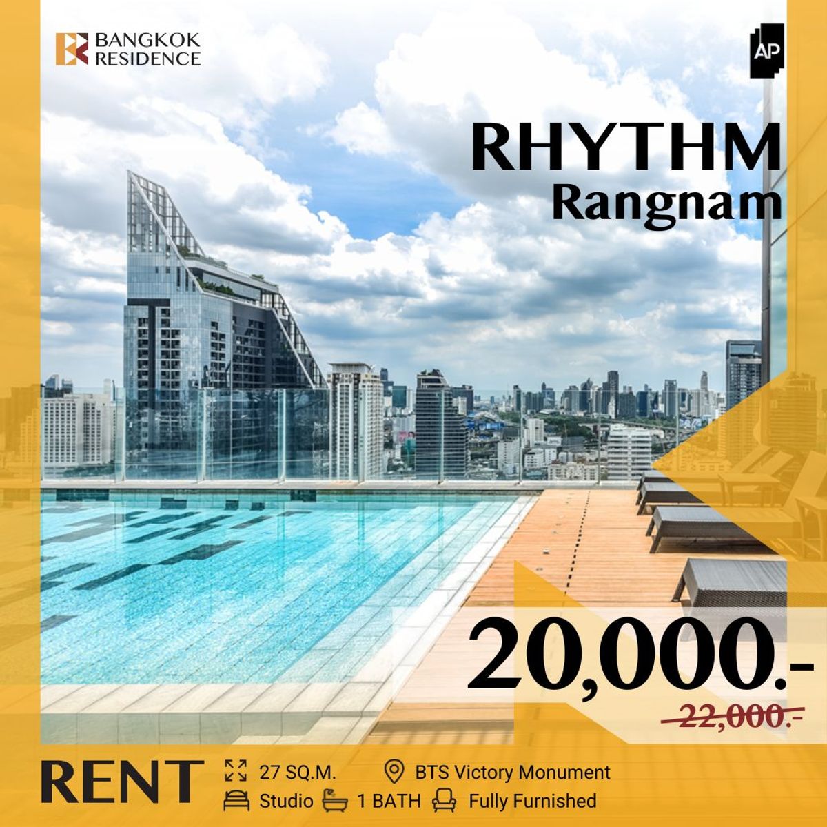 For RentCondoRatchathewi,Phayathai : RHYTHM Rangnam ✨ Studio Room, Ready-to-move-in, Near BTS Victory Monument