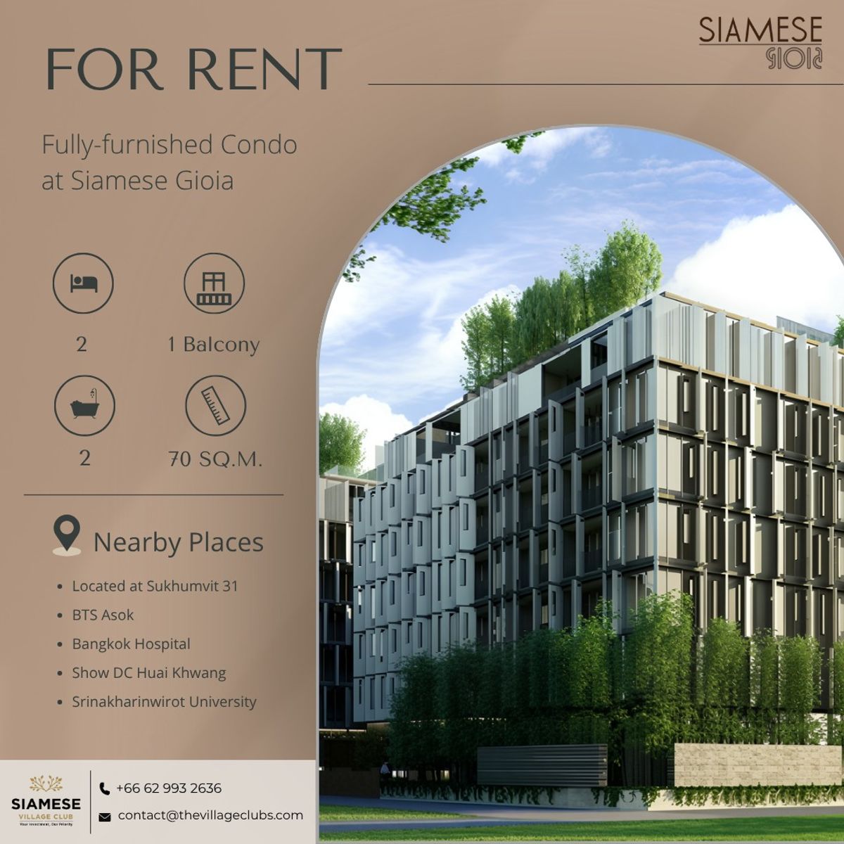 ให้เช่าคอนโดสุขุมวิท อโศก ทองหล่อ : Siamese Gioia Sukhumvit 31 มีห้องให้เช่า เฟอร์ครบพร้อมอยู่!