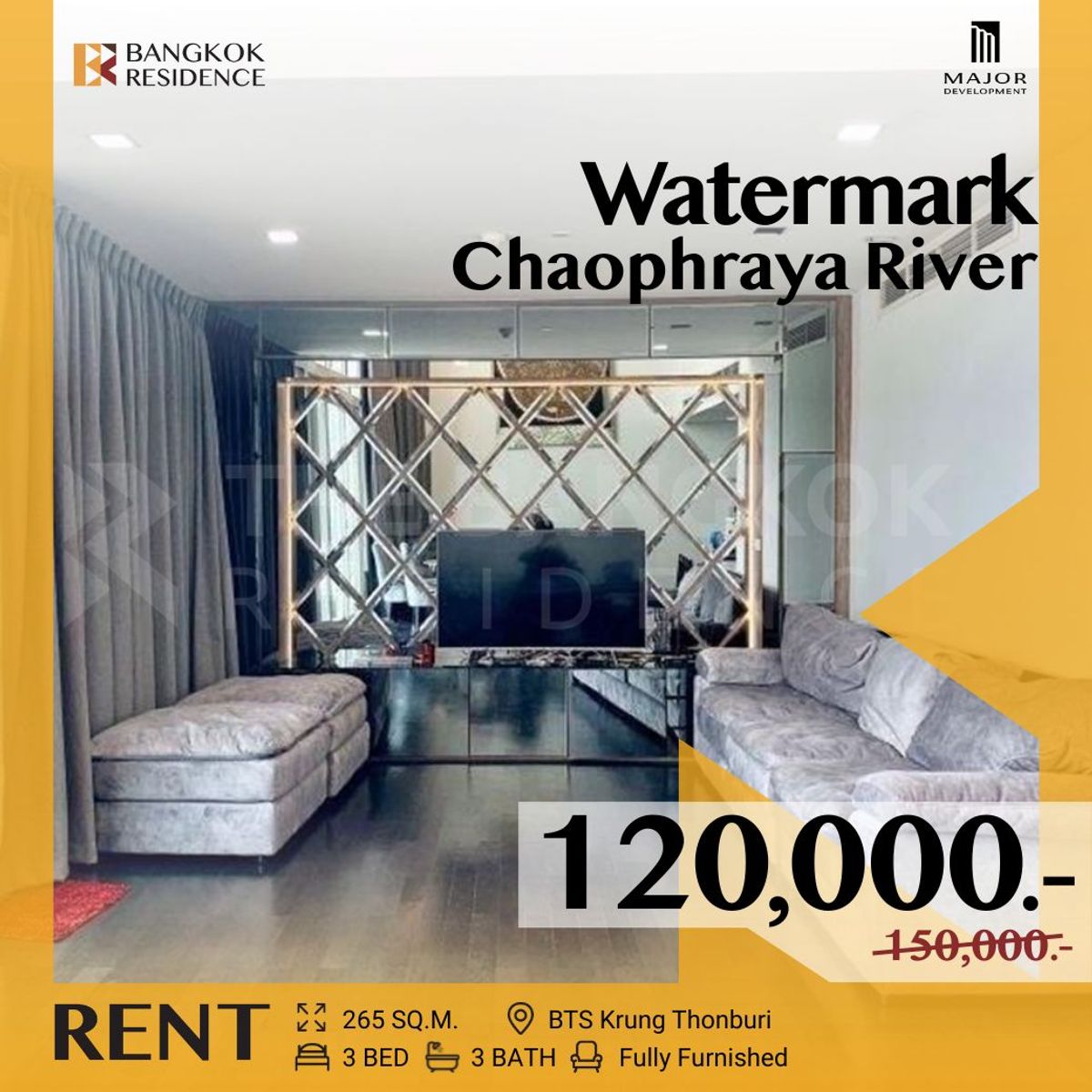 ให้เช่าคอนโดวงเวียนใหญ่ เจริญนคร : Watermark Chaophraya River 🌠ห้องรีโนเวทใหม่ พร้อมวิวแม่น้ำเจ้าพระยา เพียง 120K ใกล้ BTS กรุงธนบุรี