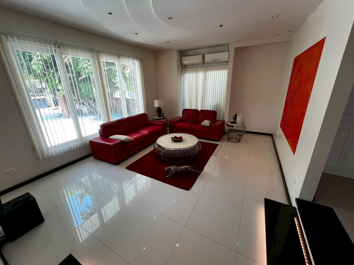 For RentHouseNonthaburi, Bang Yai, Bangbuathong : house 130 sq.wah, opposite Denla British (DBS), 4 bedrooms, 4 bathrooms, maid's room, fully furnished.