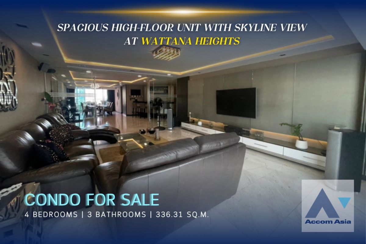 ขายคอนโดสุขุมวิท อโศก ทองหล่อ : 🔼AccomA🔽 Spacious high-floor unit with skyline view at Wattana Heights (AA39709)