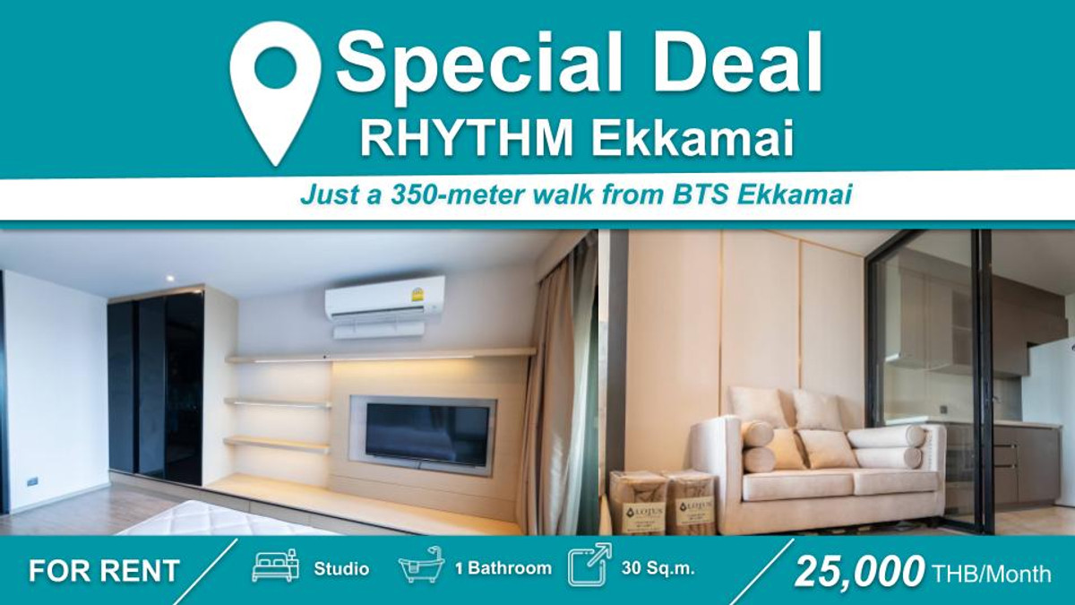 For RentCondoSukhumvit, Asoke, Thonglor : (FOR RENT) RHYTHM Ekkamai I Studio, Fully Furnished & Equipped. Near 🚆BTS Ekkamai																									
