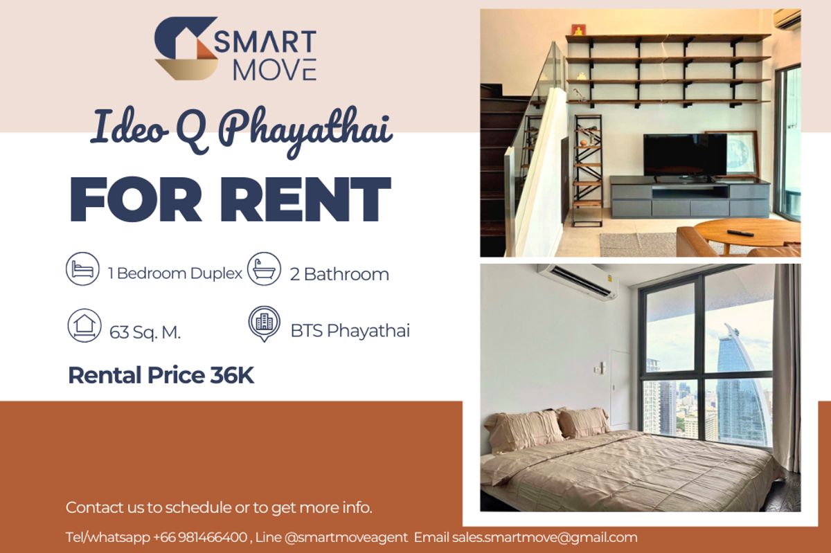 ให้เช่าคอนโดราชเทวี พญาไท : 🔥 สำหรับเช่า !!🔥 Code C20250700065.........Ideo Q Phayathai, 1 ห้องนอน Duplex, 2 ห้องน้ำ, ชั้นสูง 36++, วิวเมือง, แต่งครบ, พร้อมเข้าอยู่ 📣📣