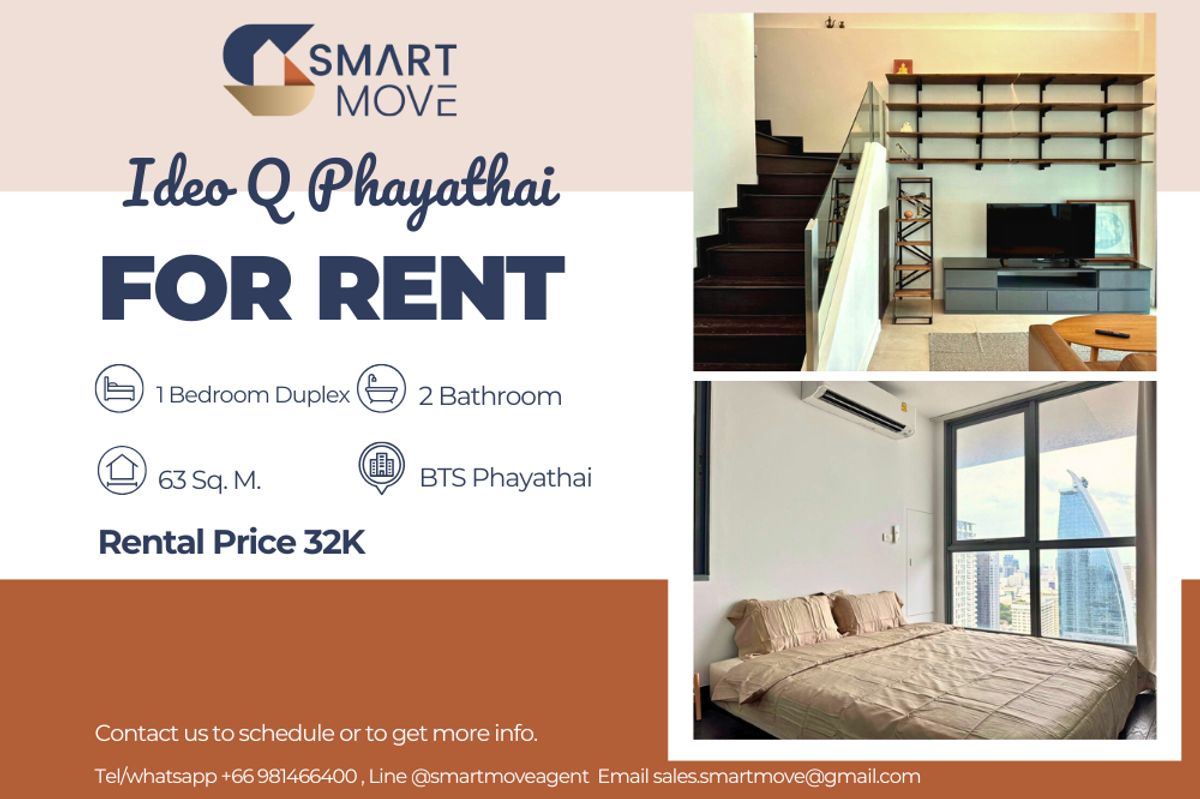 ให้เช่าคอนโดราชเทวี พญาไท : 🔥 สำหรับเช่า !!🔥 Code C20250700065.........Ideo Q Phayathai, 1 ห้องนอน Duplex, 2 ห้องน้ำ, ชั้นสูง 36++, วิวเมือง, แต่งครบ, พร้อมเข้าอยู่ 📣📣